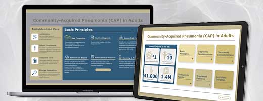 Screenshot of an infographic on community-acquired pneumonia on a laptop