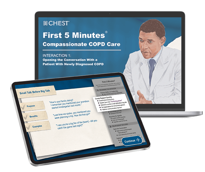 Screenshots from the First 5 Minutes: Compassionate COPD Care modules