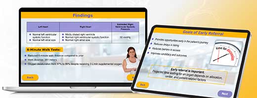 Stills from the Decision-Making for PH-ILD module on a laptop and tablet screen