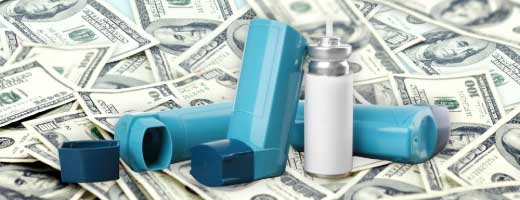 Inhalers sitting atop a pile of cash