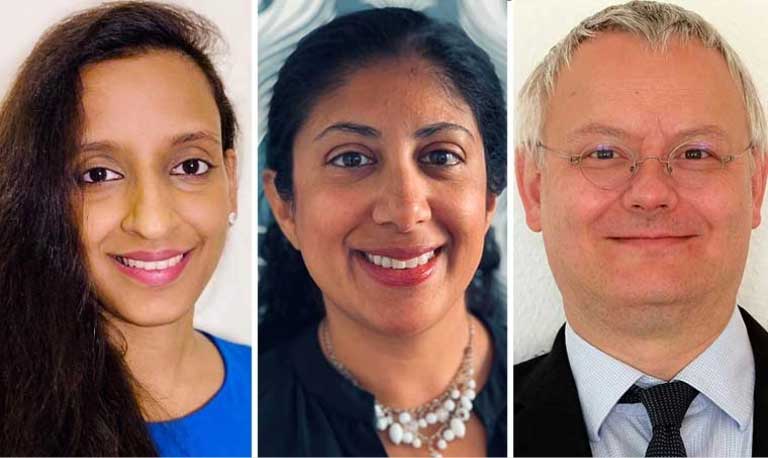 Headshots of Richa Nahar, MD; Amee Patrawalla, MD, MPH, FCCP; Sebastian Kurz, MD, PhD, FCCP